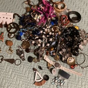 Bag Full Of Vintage Ladies Jewelry Costume Necklace Bracelet And A Lot More